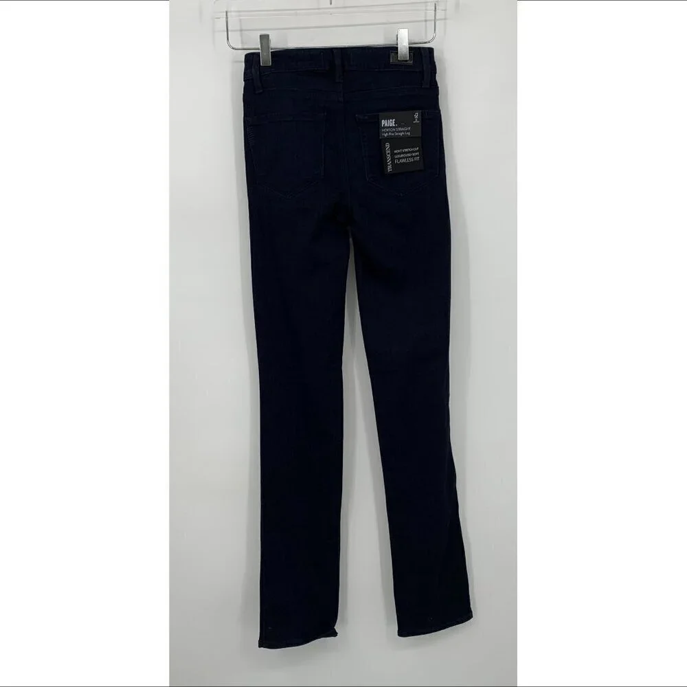 Paige Hoxton straight leg jeans Lana dark blue wash high rise stretch new 24